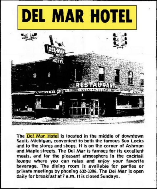 Del Mar Hotel - Sept 1973 Ad (newer photo)
